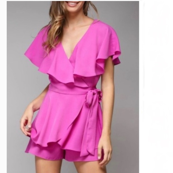 DO+BE Pants - Do+Be Hot Pink Ruffle Open Back Romper Sz S